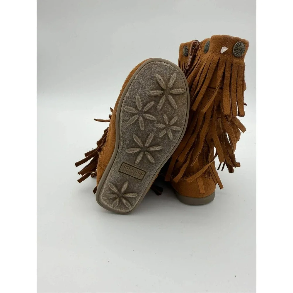 Sonoma 8 Brown Fringe Moccasin Boots Toddler Girls Boho Western Cowgirl 6726